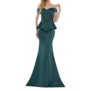 NEW COLORS DRESS peplum off the shoulder gown in deep green